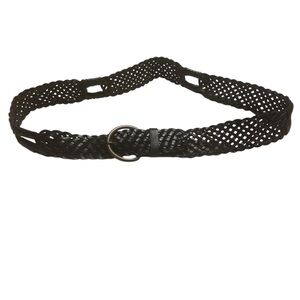 Gap Belt Womens Large Black Leather Braided Woven Wide Buckle Adjustable